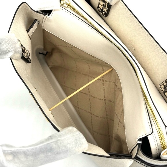 Michael Kors Large Reed Leather Belted Satchel Crossbody Bag Cream Snakeskin - Picture 10 of 11